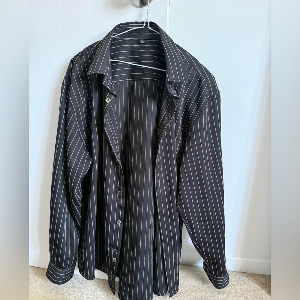 Black Pinstripe Button-Up Shirt